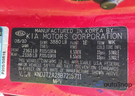 2011 Kia Soul + from USA, damaged, VIN KNDJT2A28B7215711